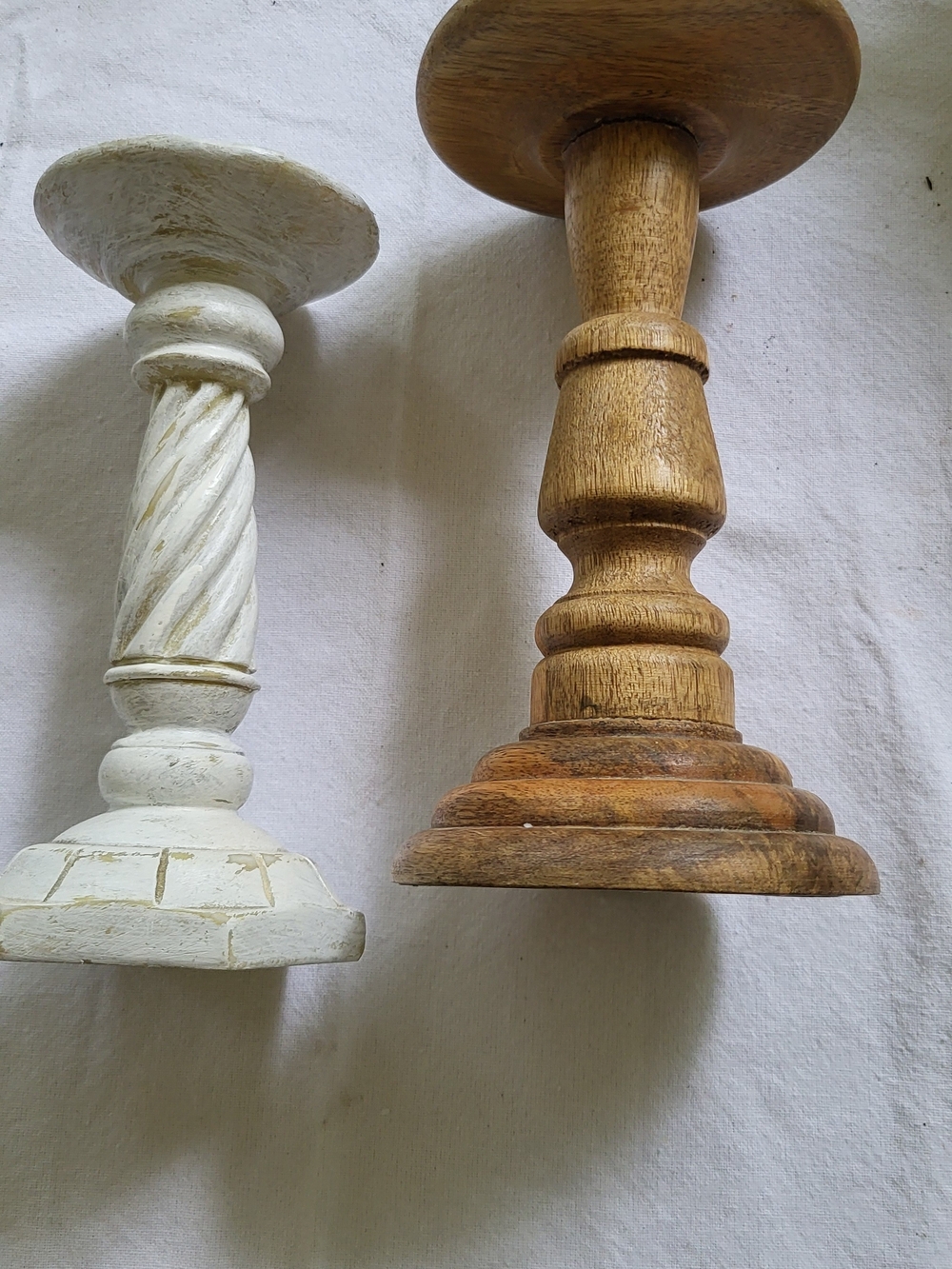 Decorative Wooden Candlestick Pillar - White and Natural